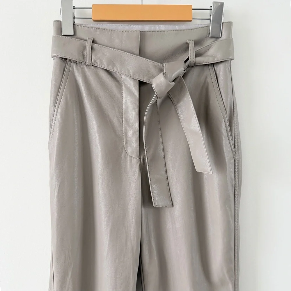 Babaton Aritzia Vegan Leather Belted Pants Taupe High Rise Size 0 - Picture 4 of 13